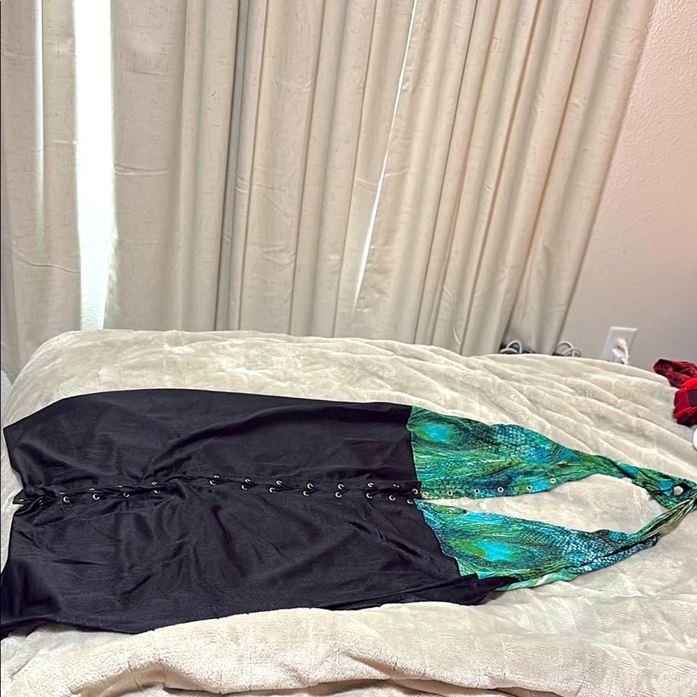 Black and Green Halter Dress